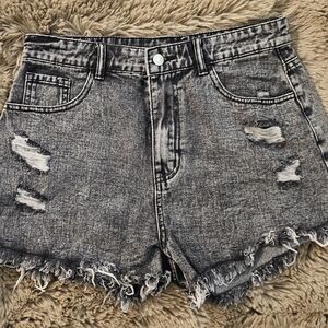 SHEIN Black Jean Shorts Distressed High-Waisted